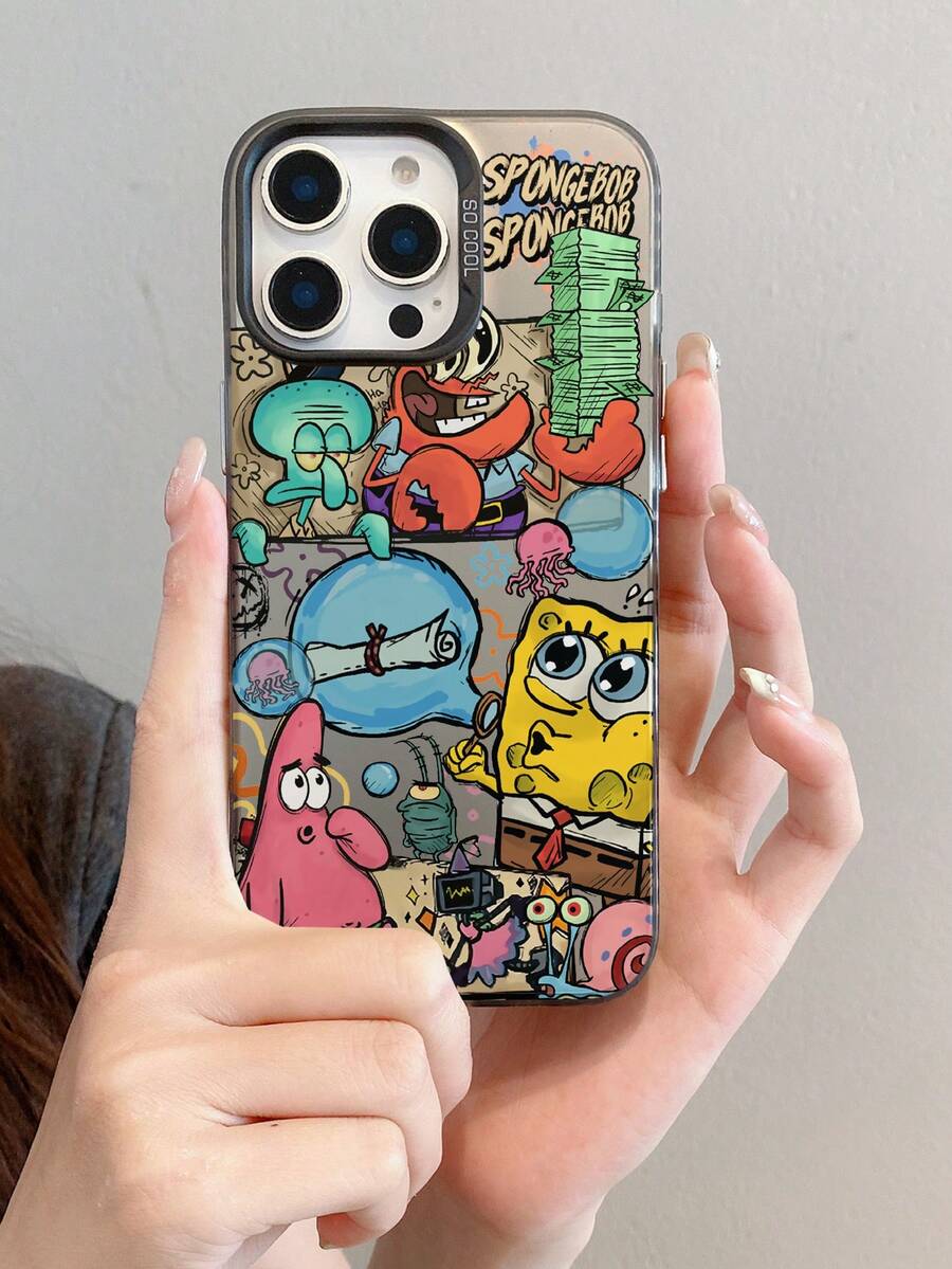 SpongeBob SquarePants 1个时尚全屏螃蟹老板家族拼接图案手机壳,防摔,兼容 16/15/14/13/12/11 Pro Max及其他型号 - 彩色 - 查看 1
