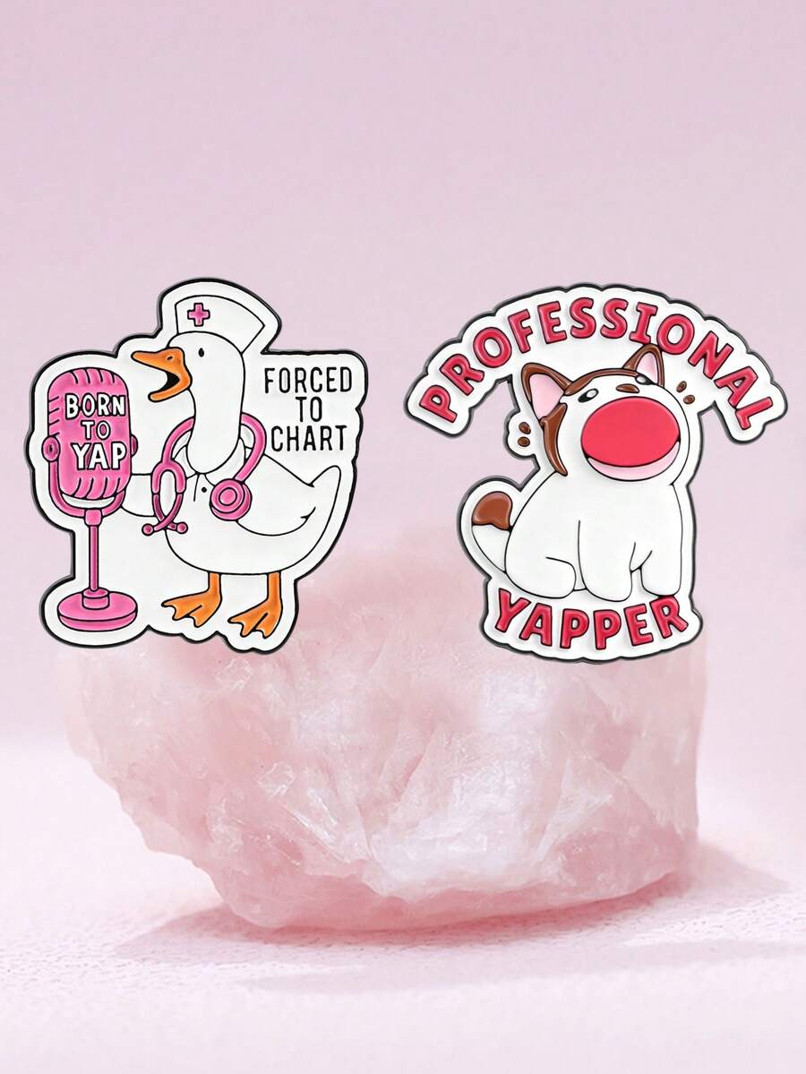 1 Set Cute Nurse Goose & Dog Brooch, Made Of Zinc Alloy Enamel, With Nurse Cap And Stethoscope, Unisex Style Party Accessory