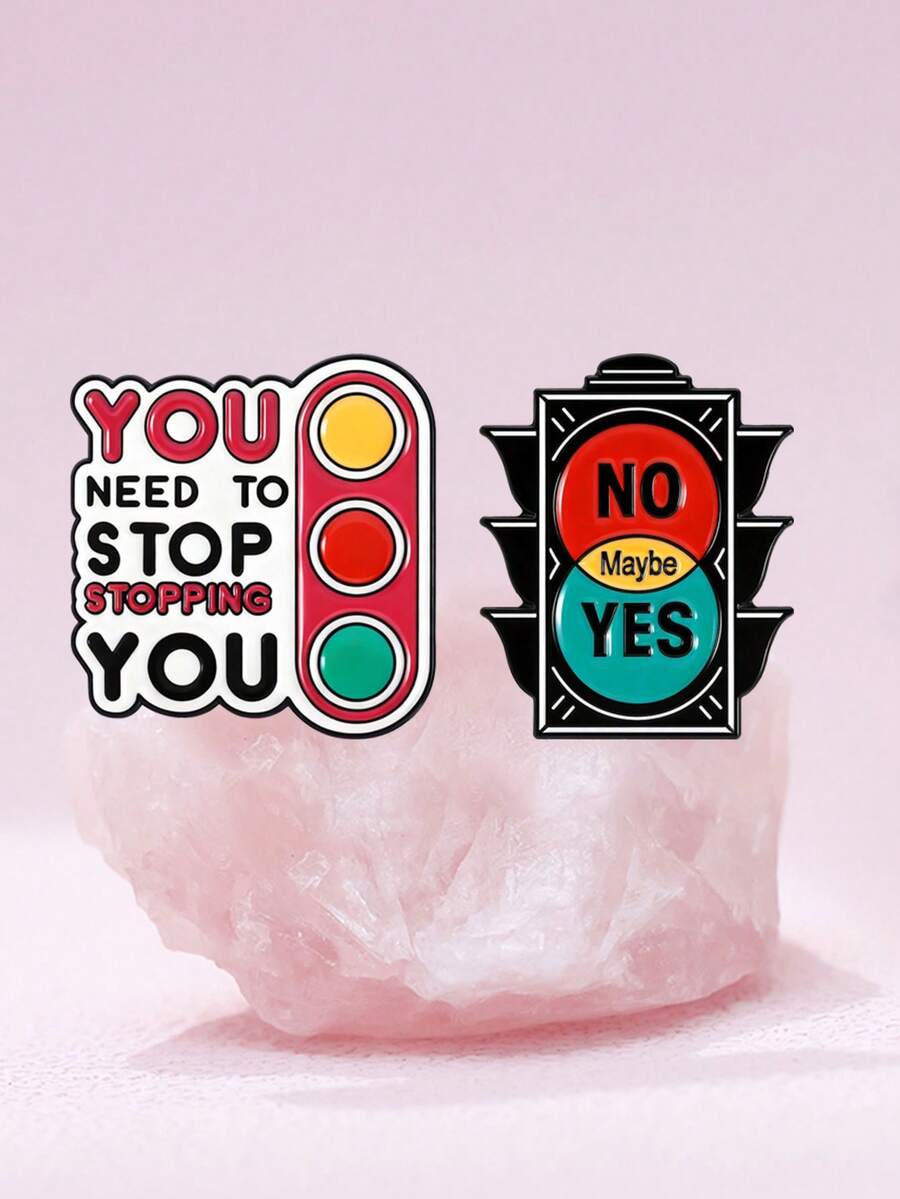 1 Bộ ghim cài áo hình đèn giao thông tráng men "Không", "Có thể", "Có", "Bạn cần dừng lại, hãy dừng việc cài ghim của bạn lại", món quà trang sức đầy cảm hứng dành cho bạn bè.