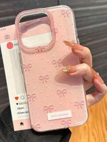 Cute Minimalist Pink Bow Polka Dot Phone Case, Suitable For IPhone 17 Pro Max, 17 Pro, 17 Air, 17, 16, 15, 14, 13, 12, 11 Pro Max Plus, Soft Protective Back Cover, Gift For Girls - Cây cung - Xem 21