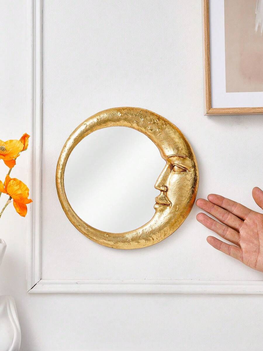 1 chiếc, Gương tròn trang trí hình trăng lưỡi liềm mạ vàng bằng nhựa, vật trang trí tường sáng tạo, tác phẩm nghệ thuật trang trí nhà cửa, gương trang điểm, thích hợp để trang trí tường, bàn trang điểm và làm đạo cụ chụp ảnh. - nhiều màu - Xem 1