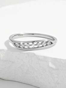 1 Stück eleganter und modischer kleiner vintage 925 Sterling Silber Hohllauf-Design Ring mit eingearbeiteten kubischen Zirkoniasteinen, geeignet für Frauen Partys, Jahrestage, Hochzeiten, als Geschenk - Silber - Übersicht 2