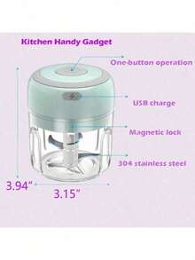 1pc Mini Wireless Electric Garlic Grinder, Kitchen Gadget,1pc Electric Mini Three Blade Garlic Chopper, Garlic Compactor, Wireless Electric Garlic Beater, Garlic Puree Compactor, Household Garlic Mashing Machine, Multifunctional Vegetable Food Processor, Meat Grinder, Wireless Garlic Compactor, Portable Mixer, Portable 250ml Food Chopper, Vegetable Chopper, Kitchen Onion Chopper, Used For Portable Small Food Processing Of Garlic, Ginger, Chili, And Vegetables (With USB Charging Cable Included) - 彩色 - 查看 2