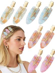 8个醋酸纤维防弯曲发夹 时尚防滑造型发夹 女士发饰 - 彩色 - 查看 1