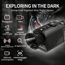 Gafas de visión nocturna mini portátiles, ajuste infrarrojo de 7 niveles, zoom digital 8X, tecnología de silicona antideslizante, batería de litio recargable de 3000mAh incorporada, diseño ligero para un uso cómodo y prolongado - Negro - Ver 1