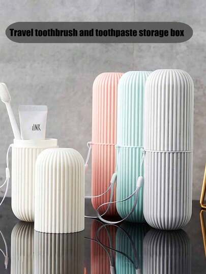 1pc Multi-Function Toothbrush Holder, Portable Travel Toothbrush Storage Box, Toothbrush & Toothpaste Cup, Bathroom Rinse Cup Set, Makeup Brush Storage Box, Bathroom Accessories Set