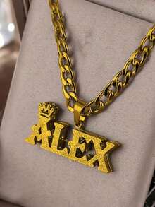 Customized Dual Name Necklace, Paired With Personalized Stainless Steel Cuban Chain Letter Necklace And Crown Pendant, Perfect For Birthday Gifts, Statement Necklace, Waterproof Jewelry - Silver - View 8