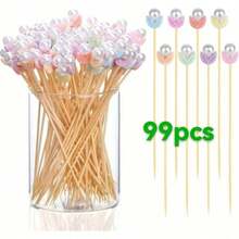 200支白色珠状竹签，4.7英寸竹制鸡尾酒签，适用于酒店、餐厅、婚礼、派对开胃菜、蛋糕、饮料、水果等。 - A - 查看 10