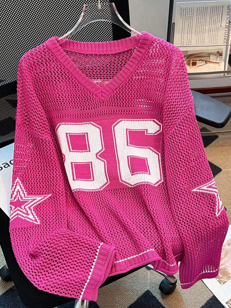 Áo nỉ rộng rãi, dáng suông mùa hè dành cho nữ, in số, kiểu dáng thanh lịch, thoáng mát, thích hợp mặc mùa xuân.