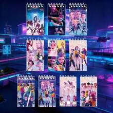 Bộ 10 cuốn sổ tay hoạt hình K-Pop, sổ tay gáy xoắn di động 24 trang, in hình các nhân vật anime dễ thương, lý tưởng làm quà tặng Ngày thiếu nhi, trang trí tiệc chủ đề K-POP, thuộc series Team Hunters, phù hợp cho các buổi gặp gỡ người hâm mộ, tiệc sinh nhật, v.v. (Kiểu gáy xoắn vuông và tròn ngẫu nhiên) - Nhiều màu - Xem 3