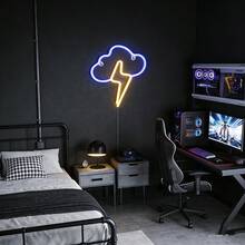 1pc Wall-Mounted LED Cloud Lightning Neon Light, Gamer Room Decor, Romantic Fairy Night Light, Battery/USB Powered, Home Decor For Bedroom, Living Room, Party, Birthday - 雲朵閃電霓虹燈 - 查看 4