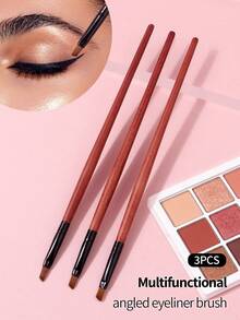 3pcs Faux Redwood Ultra-Fine Eyeliner Brush, Eyebrow Brush, Concealer Brush, Soft Fiber Hair Durable Makeup Tools, Travel Friendly Makeup Essentials - Red - View 3