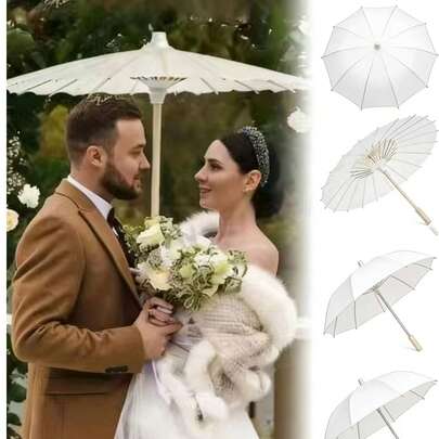 1pc High-Quality Western-Style And European-Style Wedding Costume Prop Umbrella, White Paper Umbrella For Graffiti, Bridal Sun Umbrella, Wedding Decoration, Creative Gift, Birthday Gift - For Wedding Gifts, Japanese And Chinese Style Umbrellas, DIY Wedding And Party Decoration Paper Umbrella