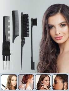 3pcs/Set Hairdressing Tools Including Teasing Brush, Dip Dye Brush, Pointed Tail Comb, Eyebrow Brush, Great For Diy Hairstyles ,Hair Styling Tools Hair Accessories Beauty Home Bedroom Decor - Black - View 11