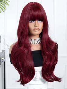 Tóc giả dài 24 inch màu đỏ tía, xoăn nhẹ, có mái, thời trang hàng ngày, dự tiệc, cosplay, đi nghỉ mát, họp mặt gia đình, quà tặng Ngày của Mẹ, quà tặng Eid, quà tặng mùa tựu trường. - Màu Đỏ Sâu - Xem 5