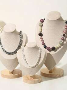 Wooden Human Figure Jewelry Stand, Necklace Display Rack, Jewelry Counter Display Props, Accessories Display Shelf, Necklace Hanging Rack - Beige - View 6