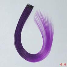 1pc Heat-Resistant Synthetic Long Straight Hair Extension Clip-In, Y2K Style Highlighted Side-Swept Bangs Hair Piece - Multicolor - View 36