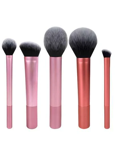 5pcs Face Makeup Brush Set, Including Blush, Highlighter, Powder, Nose Contour And Contour Brushes. Blush Brush (Tapered Bristles, Soft & Fluffy), Powder Brush (2.0mm, Dense & Fluffy), Round Foundation Brush, Nose Contour Brush (Dense Angled Bristles), Wide Contour Brush (Angled Head)
