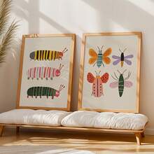 1幅帆布防水墙画海报，多巴胺蝴蝶图案，适合儿童房装饰，色彩缤纷的昆虫墙画，可爱动物艺术海报，昆虫系列，自然插画，婴儿房装饰，新生儿礼物或婴儿房装饰佳品，学前海报 - 彩色 - 查看 8