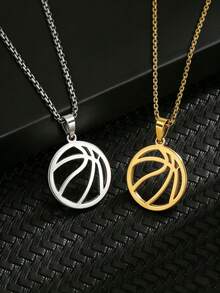 1件男士Y2K风格镂空篮球项链，不锈钢时尚百搭可叠戴吊坠项链 - 金色 - 查看 1