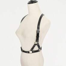 Black Fashionable Sexy One-Piece Leather Strap Waist Belt, Binding Shirt Suspender Leather Body Chain Waist Belt, Accessory Inverted Triangle Gothic Leather Suspender, Adjustable Chest Strap - Black - View 9