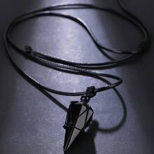 1件男士天然水晶黑曜石六角金字塔编织可调节项链 - 紫色 - 查看 9