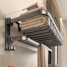 可折叠毛巾架，无需钻孔即可壁挂安装，带挂钩，节省空间的浴室收纳架 - 彩色 - 查看 11