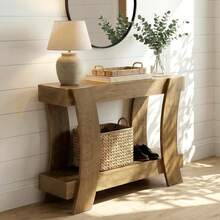 LITTLE TREE Console Table Entryway Sofa Table 2-Tier Narrow Shelves Behind Couch Hallway Foyer Rustic Brown - Brown - View 7