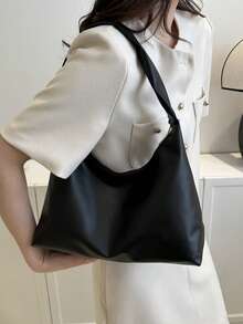 优雅简约新月形设计女士单肩手提包。黑色包包。女士包袋 - 黑色 - 查看 5