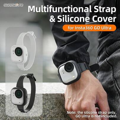 1PC For Insta360 GO Ultra Strap & Silicone Cover, Multifunctional Palm Wristband Bicycle Strap Backpack Clip Small/Medium Sized Cat Camera Collar For Insta360 GO Ultra Accessories Black, Available In Black Or White, Sports Travel Vlogging Accessory | Easy Operation | Lightweight And Portable | Camera Full Protection | Essential Travel Photography Accessories | Adjustable