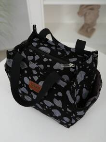 DLIU Tela de pana con estampado floral grueso, bolso de mano de estilo minimalista y retro, bolsa de almuerzo, con cremallera semi sellada, bolsillos a ambos lados, bolsa de compras portátil, bolsa multiusos, bolsa de almuerzo, adecuada para salidas, compras, escuela, trabajo, uso diario, gran capacidad, bolsa cuadrada de mano, contenedor de almuerzo aislado, bolsa de almuerzo, bolsa de picnic, bolsa refrigeradora para escuela, artículos esenciales de verano - Negro - Ver 5