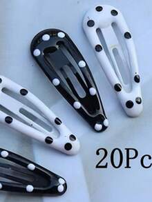 20 piezas de Pasadores de perla con esmalte brillante y estampado, pasadores de flequillo, accesorios de cabello casual - Blanco y Negro - Ver 5