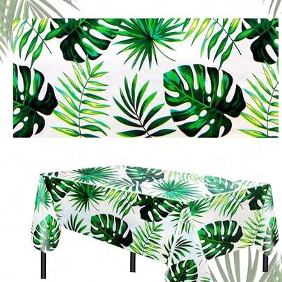 1 PIEZA (274*137cm) Mantel desechable de PE estilo hawaiano, Cubiertas de mesa con hojas de palma tropicales, Decoraciones para fiestas hawaianas, Adecuado para decoración del hogar, Artículos de cocina, Artículos para picnic, Decoración de verano, Artículos de camping, Decoración para exteriores, Decoraciones de cumpleaños, Artículos para fiestas, Decoraciones de boda, Artículos para fiestas de graduación