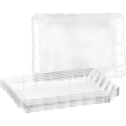 6-Pack Disposable Serving Trays, 9x13 Inch Clear Design, Perfect For Events And Gatherings