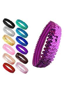 1/6/12/24pcs Sequin Headbands Elastic Headbands Suitable For Girls, Kids, Women, 80s 20s Disco Party, Cute Princess Headbands - Multicolor - View 3