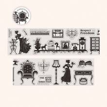 1 Cuộn băng dính trang trí Washi Tape 2M chủ đề hình bóng, nhãn dán thẩm mỹ cổ điển sáng tạo, vật liệu thủ công trang trí DIY, quà tặng ngày lễ, đồ dùng học tập cá nhân hóa cho sổ lưu niệm. - Kiểu 3 - Xem 15