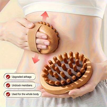 2pcs Natural Bamboo Massage Brush - Ergonomic Hand-Held Tool For Abdominal And Leg Relaxation, Renewable Wood Body Care