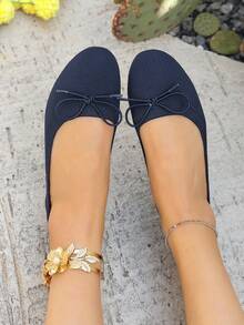 OFFWIND Women's Elegant Round Toe Bow Ballet Flats, Suitable For Spring And Summer, Spring Vacation, Easter - Blue - View 4