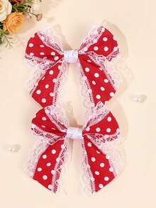2 chiếc nơ cài tóc chấm bi cho bé gái, viền ren trắng, kẹp tóc cá sấu, màu đỏ trắng phong cách Boho, kẹp tóc dễ thương ngọt ngào dùng hàng ngày, kẹp tóc thanh lịch cho kỳ nghỉ/mùa xuân, phụ kiện tóc cho tuổi teen - Đỏ - Xem 7