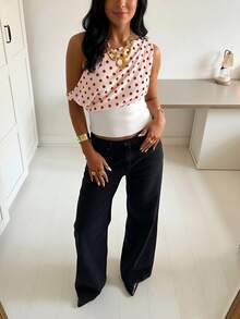 Marisole Women's New Style Sexy Dot Print Off Shoulder Asymmetrical Boat Neck Sleeveless Slim Fit Polka Crop Tank T Shirt, Y2K Streetwear Fashionable Casual Going Out Top, Spring Summer Fall - Multicolor - View 3