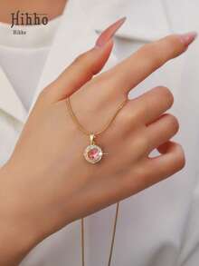 Hihho 1件圆形镶钻蛇骨链项链，镀金奢华款，适合不同场合和风格 - 圓形 - 查看 4