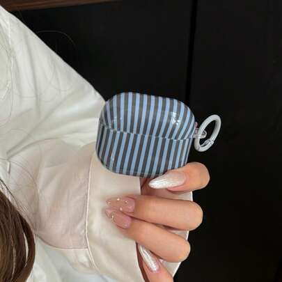 Retro Blue Striped Hanging Loop Earphone Case Suitable Compatible With AirPods Pro 2, Cute Apple 4 Minimalist 3 New 1/2 Generation Women Earphone Case