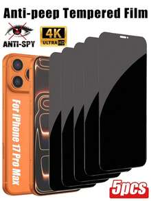隐私防窥钢化玻璃屏幕保护膜5片装，兼容 17/17 Air/17 Pro/17 Pro Max/16/16 Pro/16 Pro Max/15/14/13/12/11 Pro Max/XR/X/XS Max，防刮花、防摔、防水、防指纹，春季生日礼物 - 黑色 - 查看 31