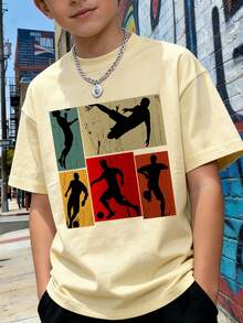 Camiseta de manga corta de cuello redondo con estampado informal para niños preadolescentes, top de verano - Albaricoque - Ver 7