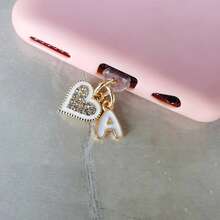 1 Piece Of Light Luxury Sparkling Diamond Letter Heart-Shaped Phone Dust Plug Protective Decorative Accessory, DIY English Letters From A To M Available, 26 Letters Alphabet Type-C Charging Port Dust Cover Accessory, Suitable For DIY Phone Decoration, Applicable To Type-C - Multicolor - View 3