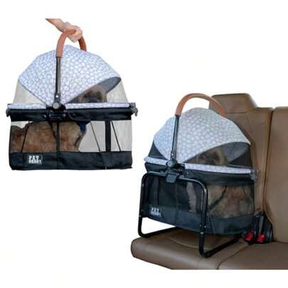 Pet Gear - Portador de Mascotas sin Cierre 360 y Asiento de Coche con Marco de Asiento Elevador para Perros y Gatos pequeños ventilación de Malla Entrada de botón no Requiere Herramientas Gris