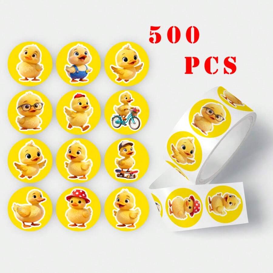 500pcs/Roll Insect Stickers, Creative Cartoon Insect Stickers, Waterproof Stickers For Water Bottle, Fridge, 500pcs/Roll Cute Little Duck Stickers, Children Reward Stickers, Kindergarten Stickers, Toy Stickers, Scrapbooking