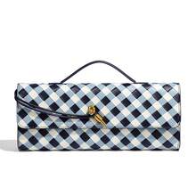 25 nuevos modelos de bolsos de mano cruzados con cierre tejido a mano, bolsos de noche tipo acordeón de alta calidad, bolsos cruzados de un solo hombro. - B1893# Cuadros azules y blancos - Ver 3