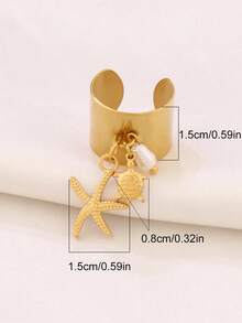 1pc Stainless Steel Starfish Shell Rings For Women Fashion Starfish Finger Open Ring Ocean Vacation Waterproof Jewelry - Ring - View 4