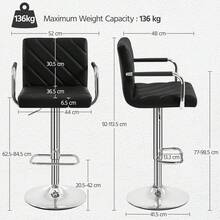 Barstools Set Of 2, Modern Height Adjustable Swivel Bar Chairs, Faux Leather Counter Stools With Backrest And Footrest - Black With Armrest - View 3